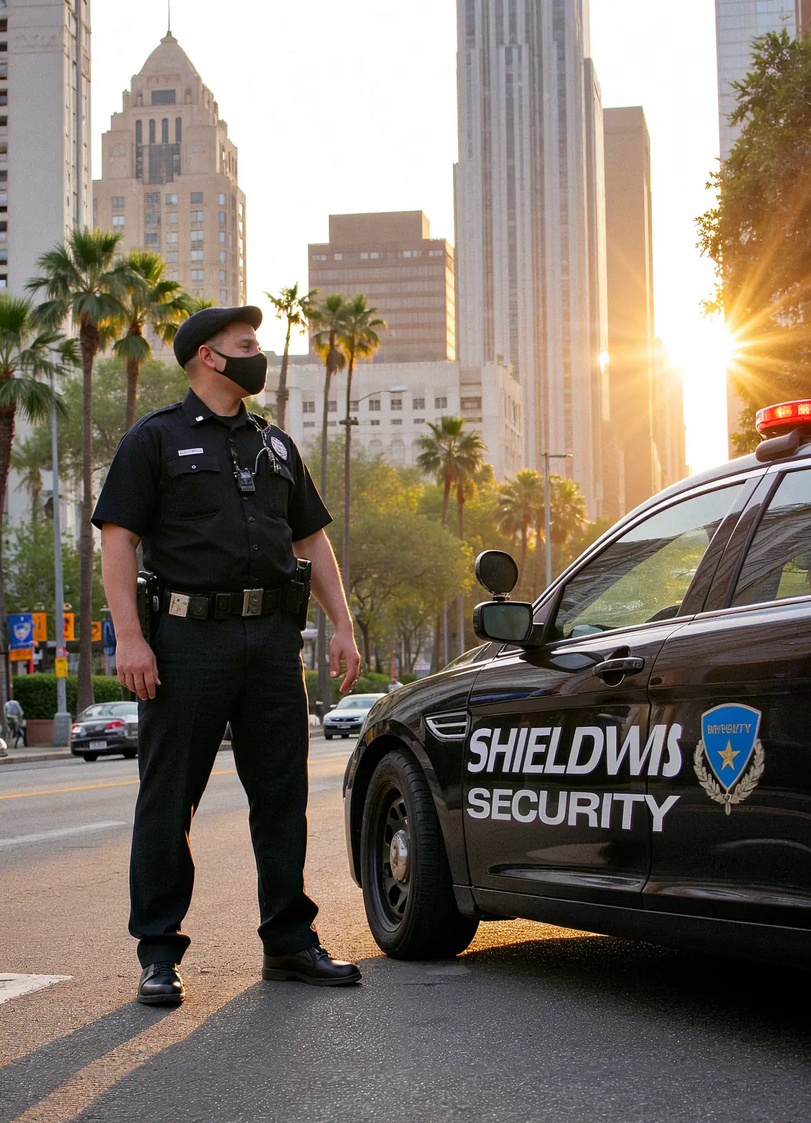 Professional BSIS-licensed security guard monitoring Sacramento property entrance with professional security protocols during patrol